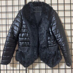 NWOT New black puffer jacket w/faux fur trim Super CUTE Size Large (runs small)